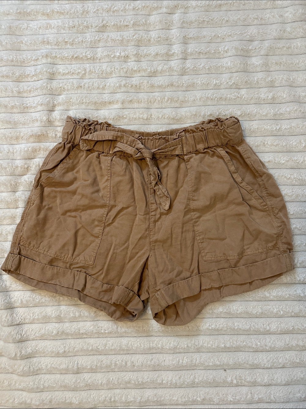 aerie Relaxed High-Waist Tie-Belt Shorts in Brown